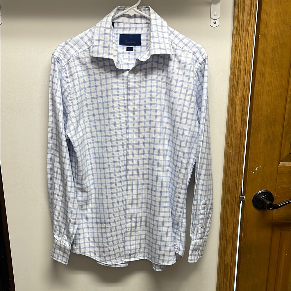David Donahue White And Blue Check Dress Shirt David Donahue White And Blue Check Dress Shirt